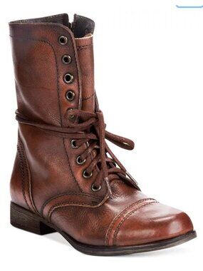 Steve Madden Boots Women's Troopa leather combat laces brown mid calf